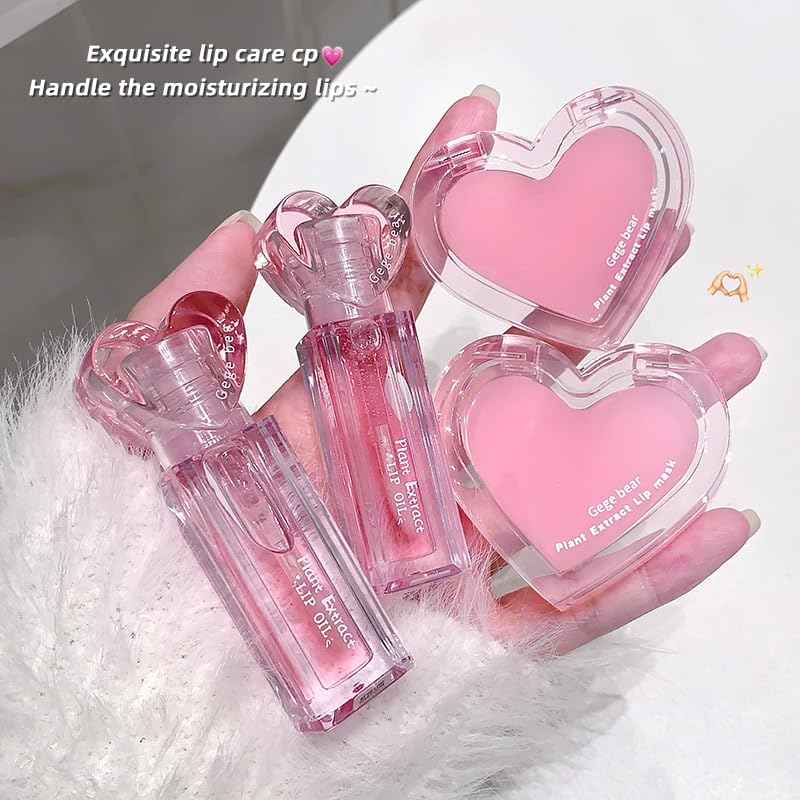 Gege Bear Plant Extract Lip Oil & Mask Duo – 24H Hydration & Shine | Natural Lip Care for Dry, Chapped Lips | Lightweight, Non-Greasy Formula | Rosa Canina Fruit Oil for Fuller, Smoother Lips for Women 2