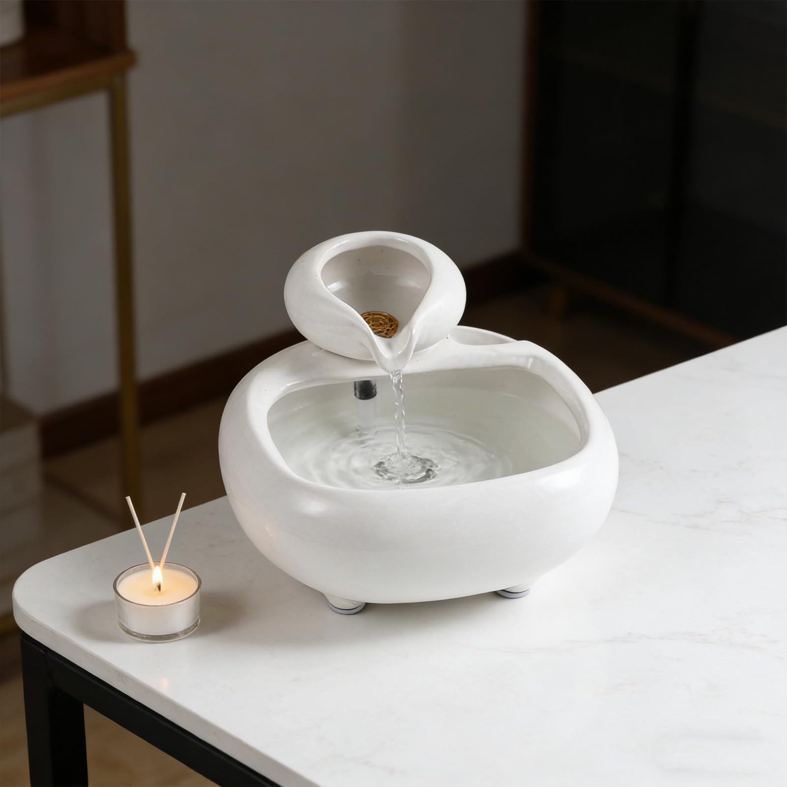 ULTECHNOVO Décoration Aquarium Blanc en Céramique Circulation d'eau pour Poissons et Plantes, Améliore L'air Frais sur Bureau ou Rebord de Fenêtre