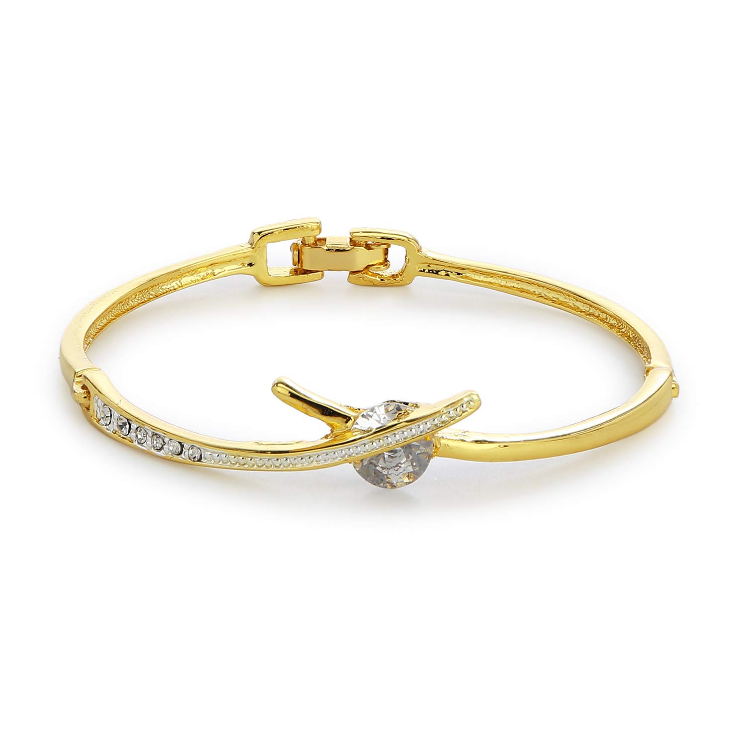 Estele Women’s 24 Kt Gold and Silver Plated Solitaire Twist Cuff Bracelet Estele Women’s 24 Kt Gold and Silver Plated Solitaire Twist Cuff Bracelet