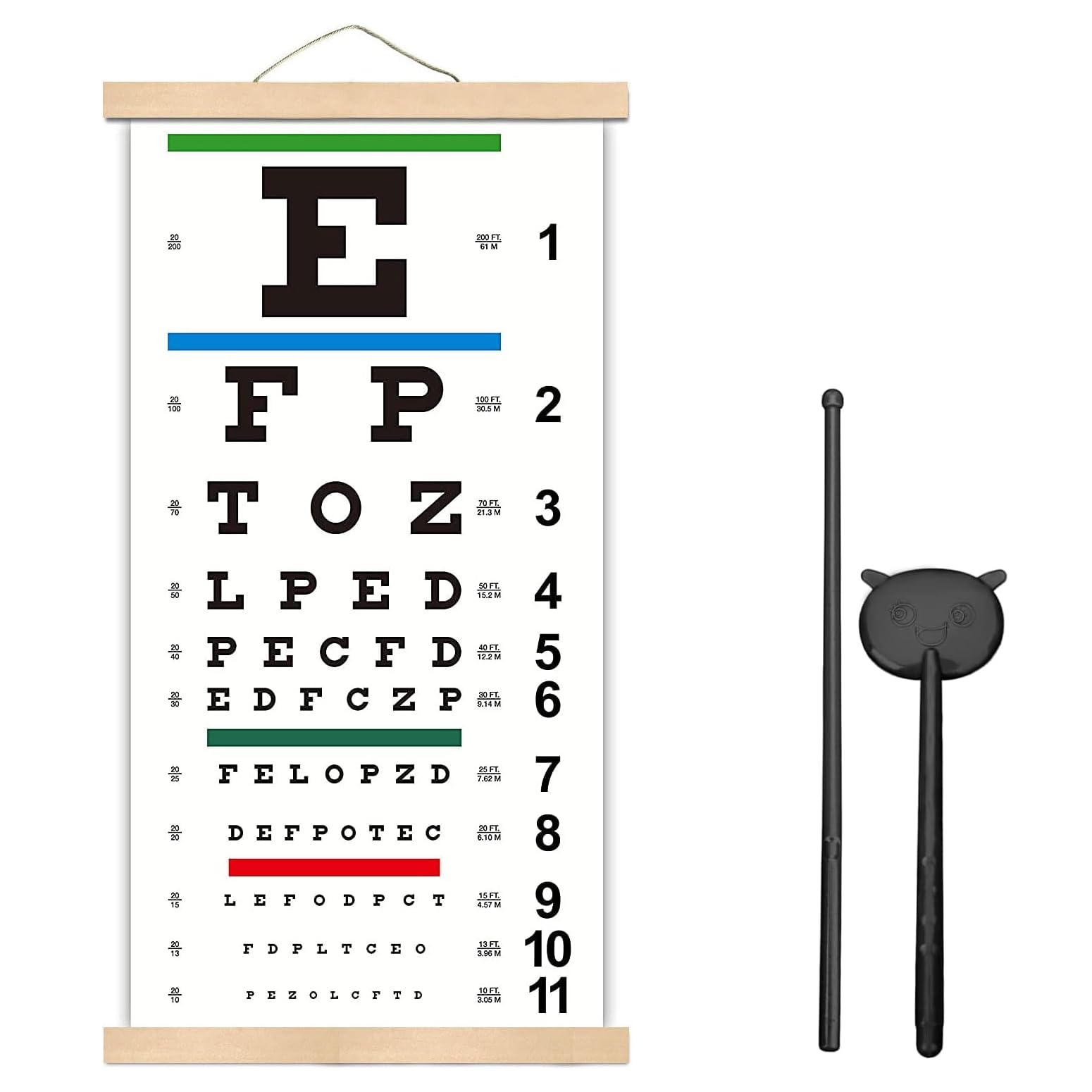 Taibang Standard 20-Foot Snellen Eye Chart 22x11 Inches - Includes Eye Occluder and Pointer, Accurate Vision Testing Tool.