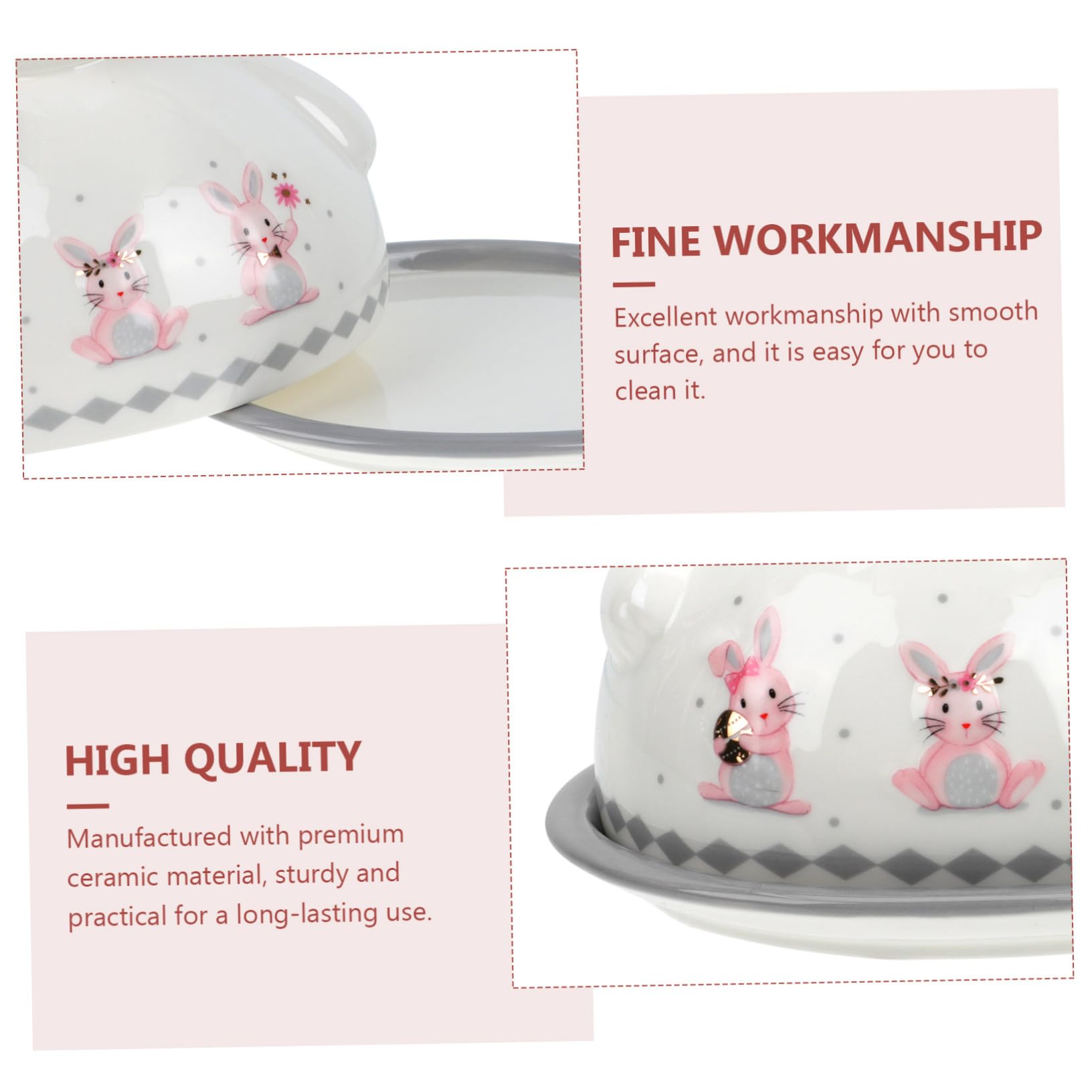 Beurrier en Céramique Lapin Couvercle, Plateau à Beurre Multifonction, Taille Standard, Blanc, Cuisine et Saveurs Maison, Plateau à Dessert et Collations Pratique