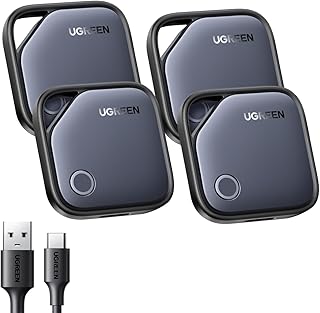 UGREEN FineTrack Tag Traceur Fonctionne avec Find My (iOS Uniquement) Chargement USB C Localisateur d'Objets Bluetooth pour Clés Valises Portefeuilles Wallet Bagages Sacs avec Câble USB C Lot de 4