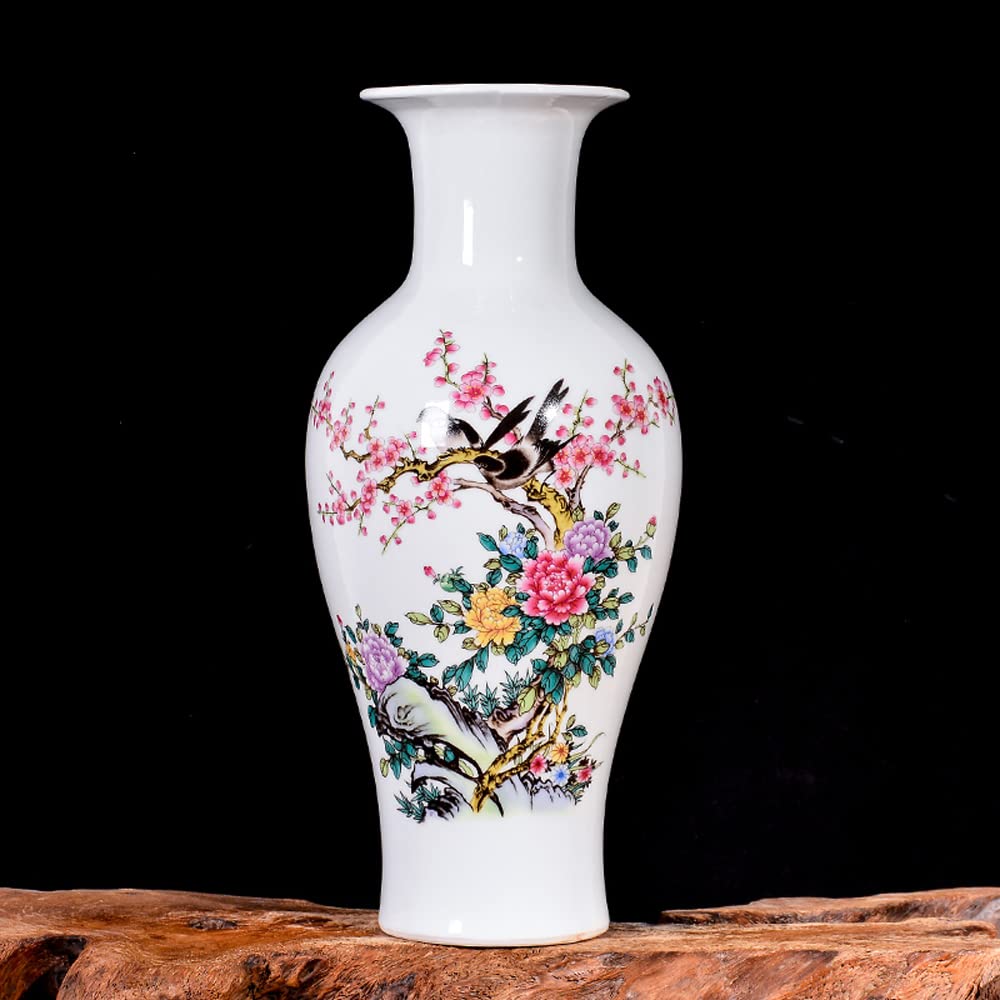 asdchZen Chinoiserie Jingdezhen Porcelain Vase Pastel Landscape Flower Arrangement Dry Flower Living Room Decoration Tv Cabinet Wine Cabinet Porch Decoration With Base,L