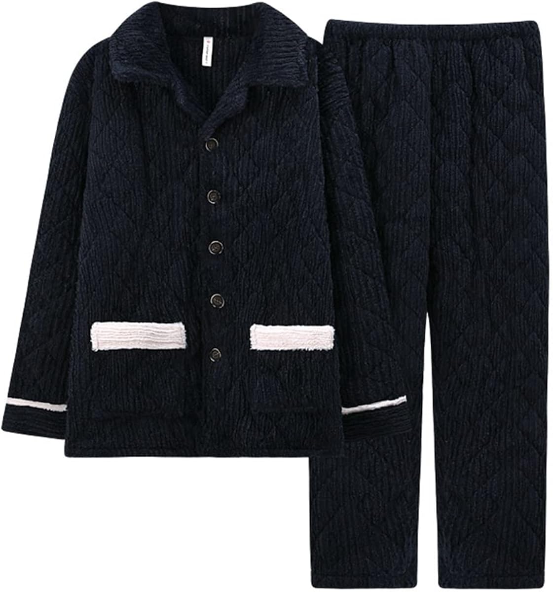 三好優品 パジャマ メンズ 冬 もこもこ 裏起毛 キルティング 前開き 長袖 大きいサイズ フランネル ルーム