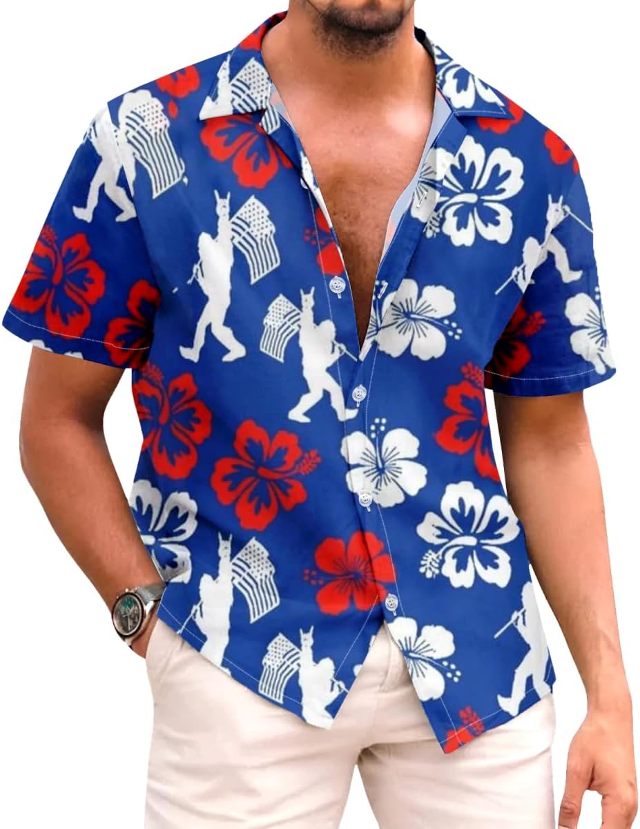 Mens Hawaiian Shirt Funny Holidays Vacation Party Button Down Short Sleeve Shirts