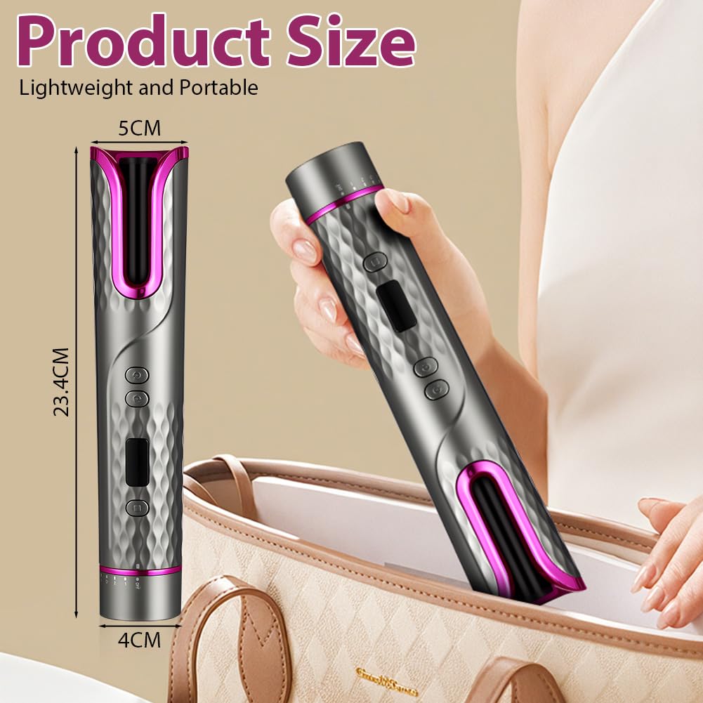 Flintronic Fer a Boucler Cheveux Automatique, Boucleur a Cheveux Sans Fil, Boucleur Céramique USB Rechargeable, avec 6 Réglages de Température & Minuteur, Anti-brûlure, pour Cheveux Longs/Courts