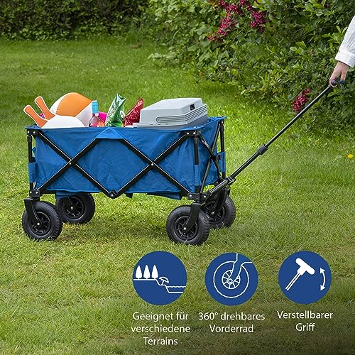 Campart HC-0414 – Faltbarer Bollerwagen Rochelle – Luftreifen – 103 L – bis zu 70 kg – mit Aufbewahrungstasche – Blau
