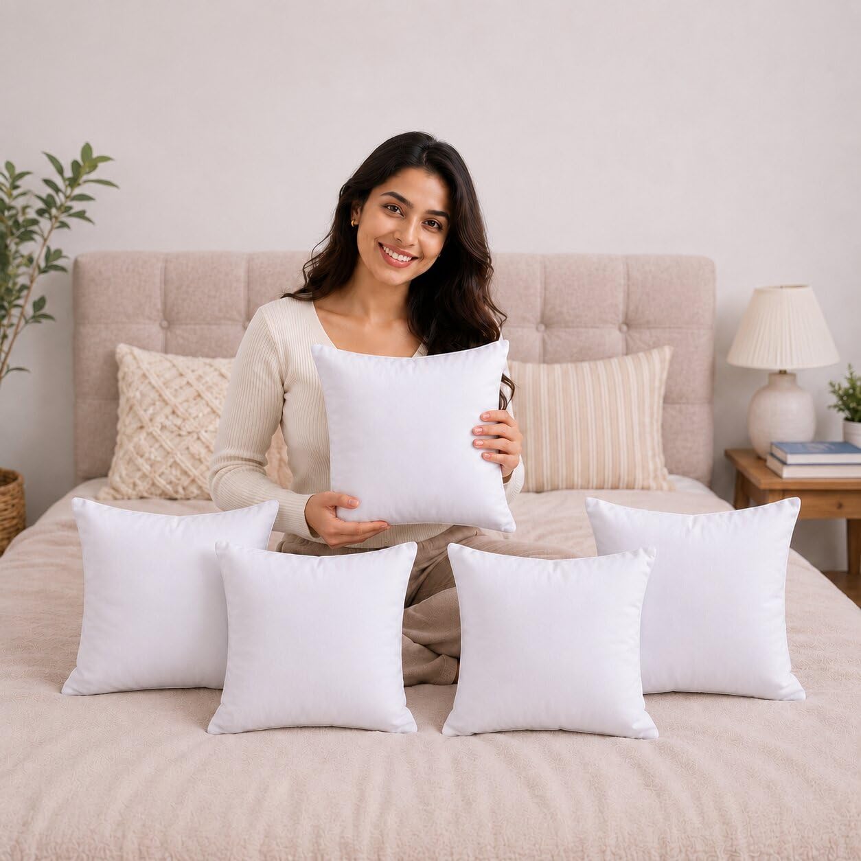 JDX Microfiber Cushion Filler Set of 5 (12x12 inches, Plain White)-image-18