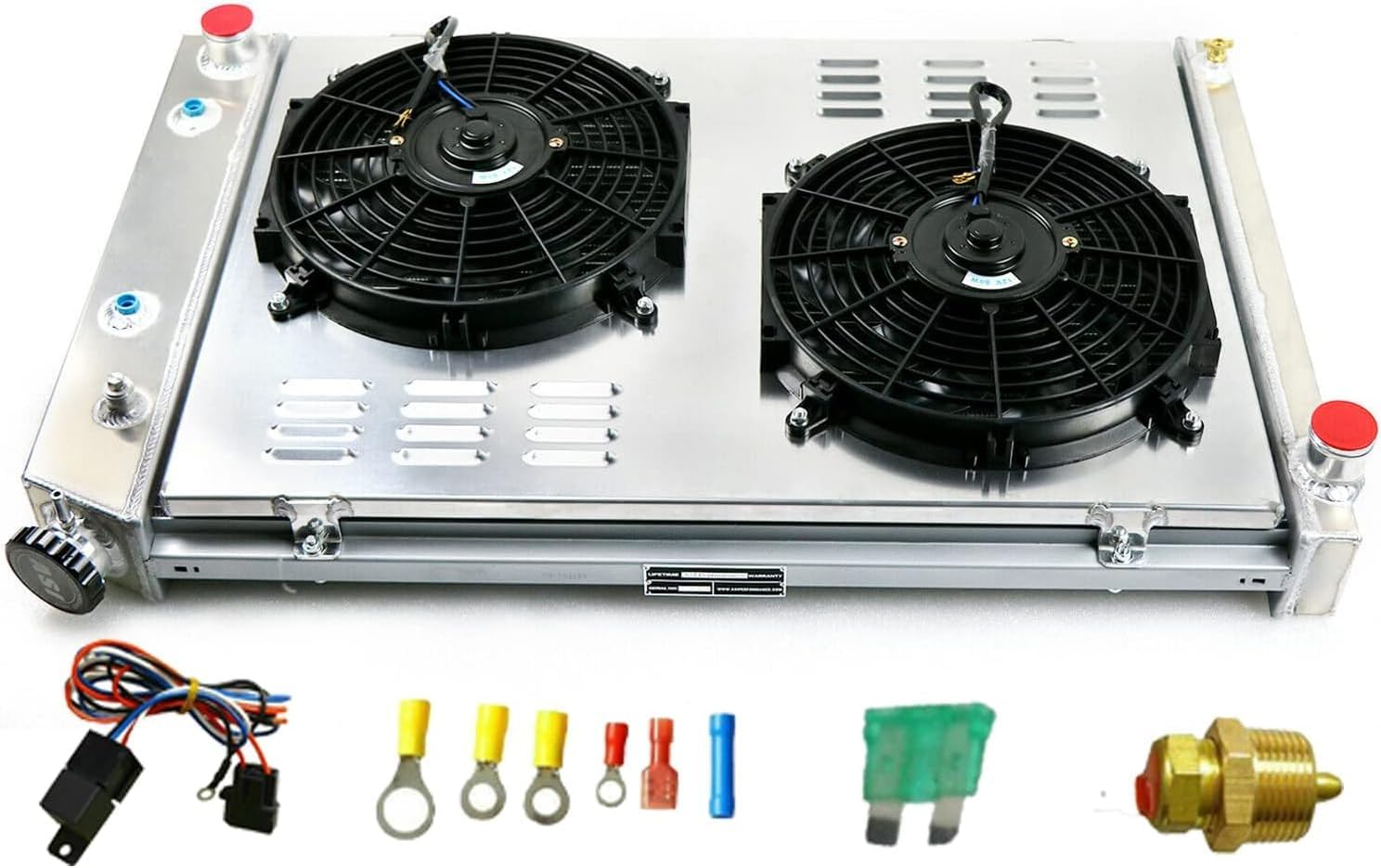 Full Aluminum Radiator for 1973-1991 Chevy GMC C K C10 10 20 30 C1500 C2500 C3500 Jimmy Blazer Truck Pickup Suburban 4 Row Core Radiators with Shroud Fan Relay kit