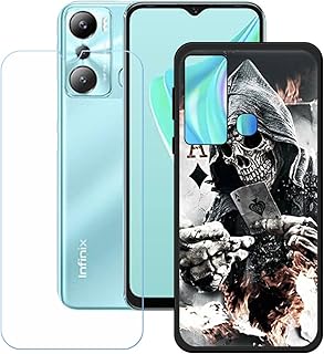 LMLQSZ Capa de TPU para Infinix Hot 20i + vidro temperado HD, capa traseira protetora de silicone - 9 películas protetoras antiarranhões para Infinix Hot 20i (6,6 polegadas) - KE7