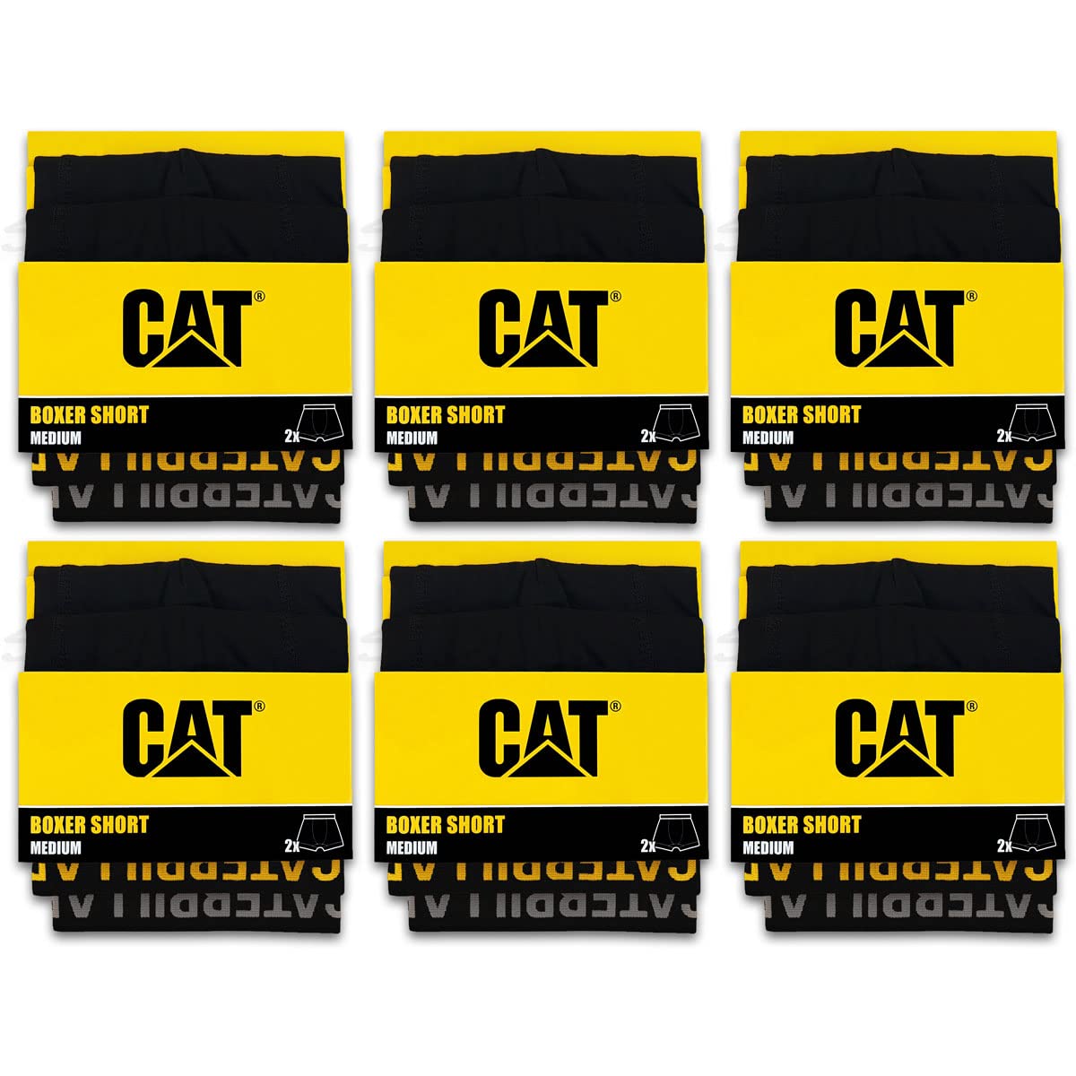 CAT Caterpillar Boxershorts Schwarz | Größen M, L, XL, XXL, XXXL, 2XL, 3XL | Herren Boxer Short Unterhosen | Retro Shorts Etikettenlos | 4er | 8er | 12er Pack