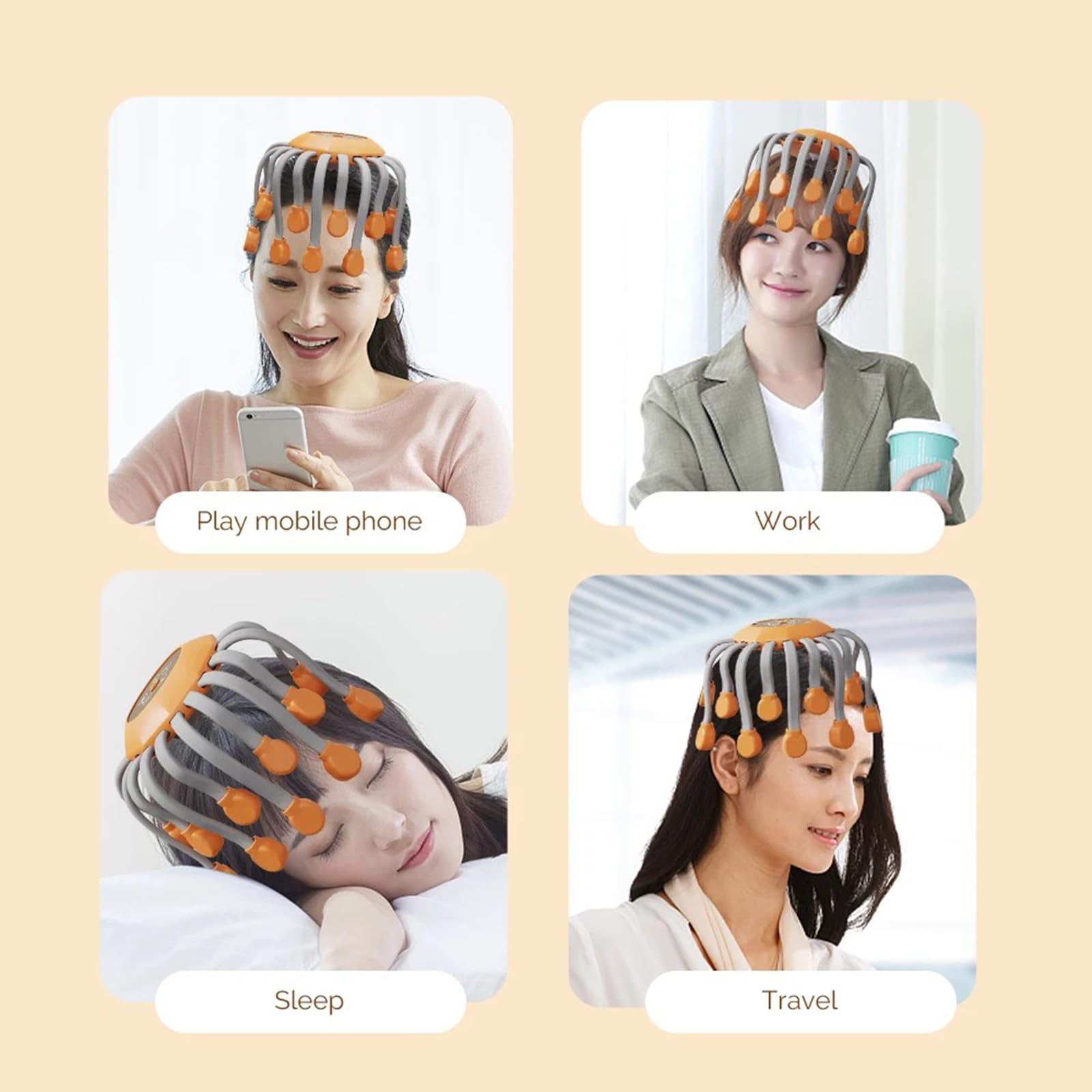 Octorelax Head Massager, Kopfmassagegerät Elektrisch, 360° Kopfhaut-Massagegerät mit 5 Modi, 20 Massageköpfen, LED-Rotlicht, Timer, Tragbar Kopfmassage für Damen Herren (Schwarz)