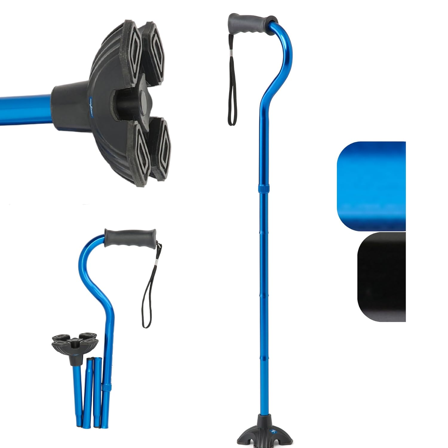 Medline Offset Folding Cane, 4-Point Base with Cushioned Gel Handle, Supports up to 350 lbs, Blue Medline Offset Folding Cane, 4-Point Base with Cushioned Gel Handle, Supports up to 350 lbs, Blue