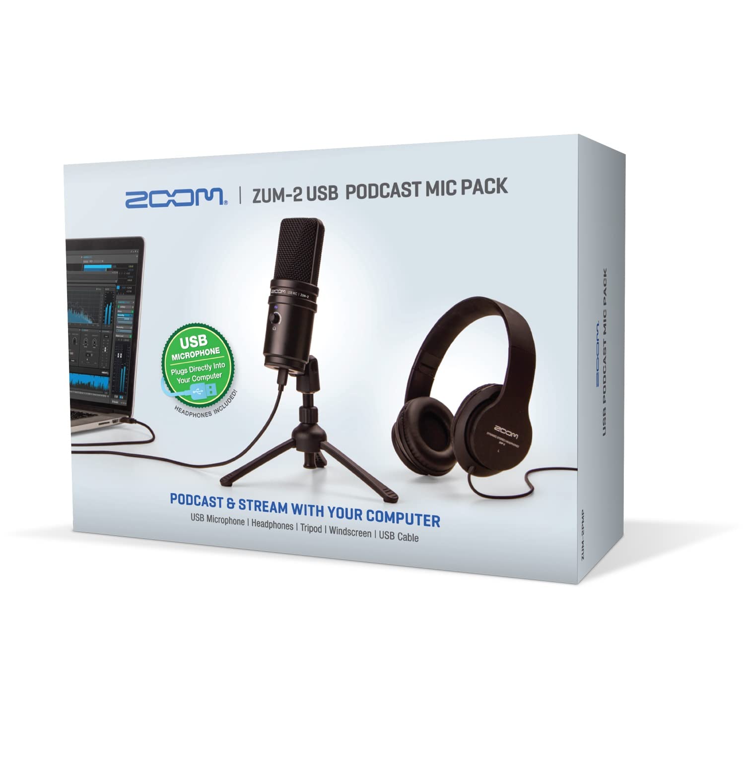 Zoom ZUM-2 PMP USB Podcast Mic Pack für Podcaster, Streamer & Youtuber – Komplettlösung mit Mikrofon & Kopfhörer