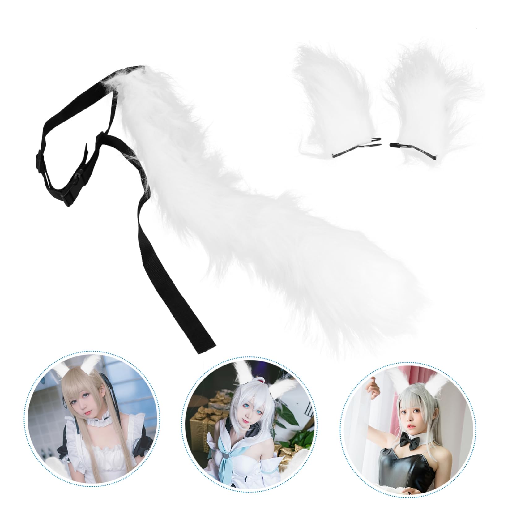 3 Sets Fuchsohren Schwanz Kunstfell Katzenohren Langer Schwanz Kostüm Kleid Zubehör Fuchsschwanz Cosplay Ornament Personalisierte Halloween Haarspangen Cosplay Kopfschmuck Stirnband Tierplüsch Weiß