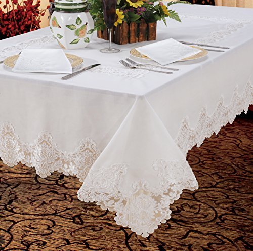 Imperial Embroidered Vintage Lace Design 70" X 105" Oblong/Rectangle Tablecloth In White #TOP2