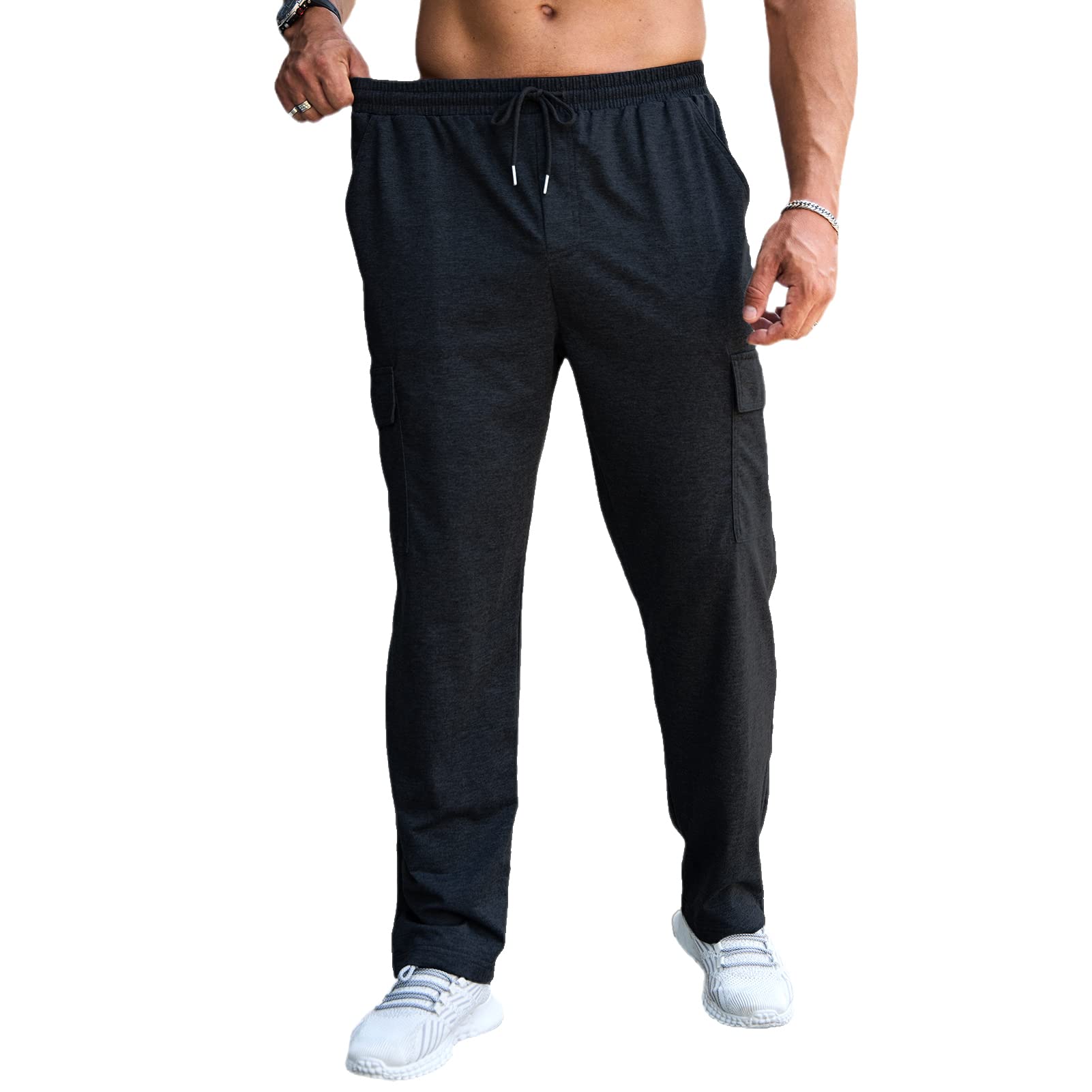 CTU Pantaloni della tuta larghi da uomo, leggeri, da allenamento, pantaloni sportivi con fondo aperto, con tasche