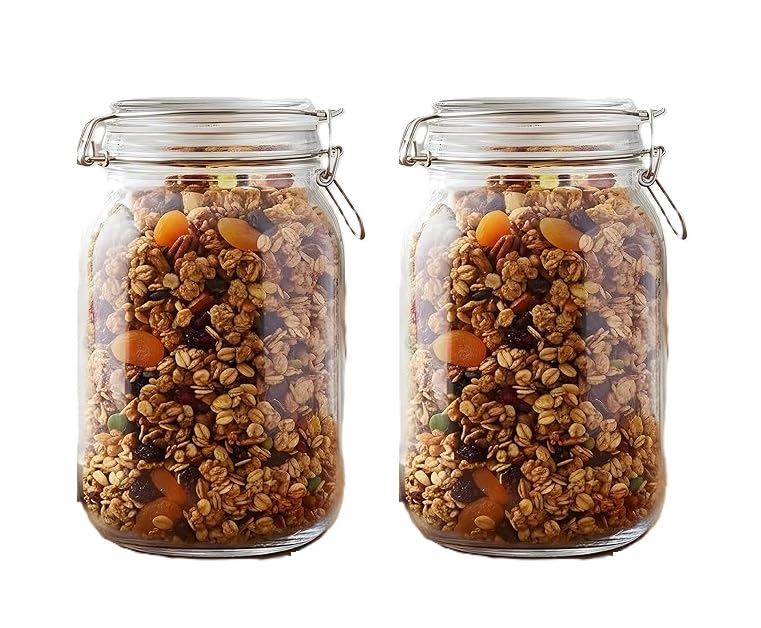 Glass Jar with Airtight Lid 1600 ML Pack of 2 | Leak Proof Food Storage Container for Pickle, Dry Fruits, Cookies, Snacks, Beans, Pulses & Kitchen Pantry R