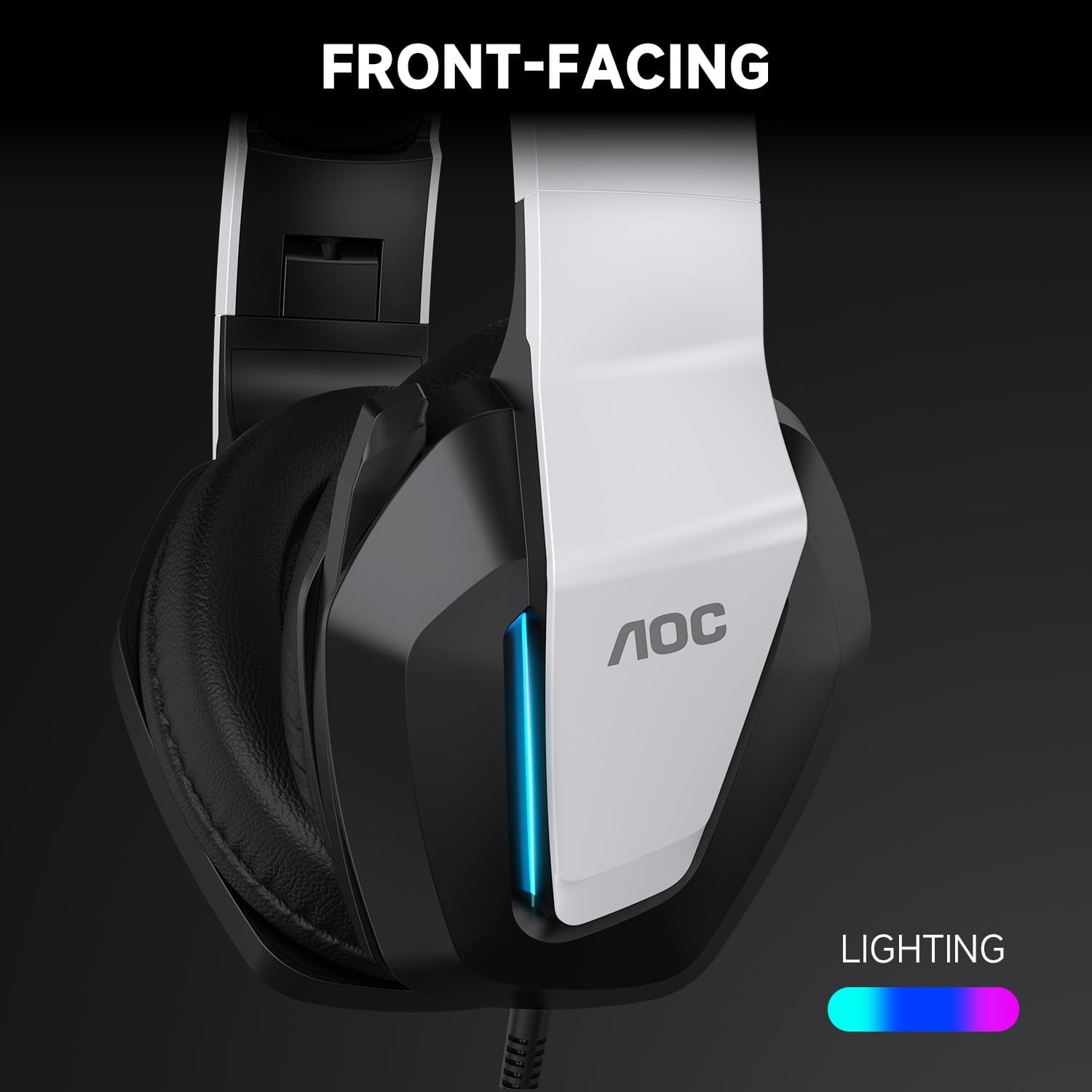 Front-facing view of the AOC ACG2530 headset, highlighting the illuminated side panels.