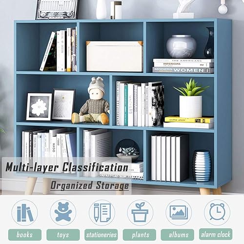 Miniatura 6 de IOTXY - Estantería de madera con espacios abiertos 3 niveles con patas 8 cubos color verde Tiffany