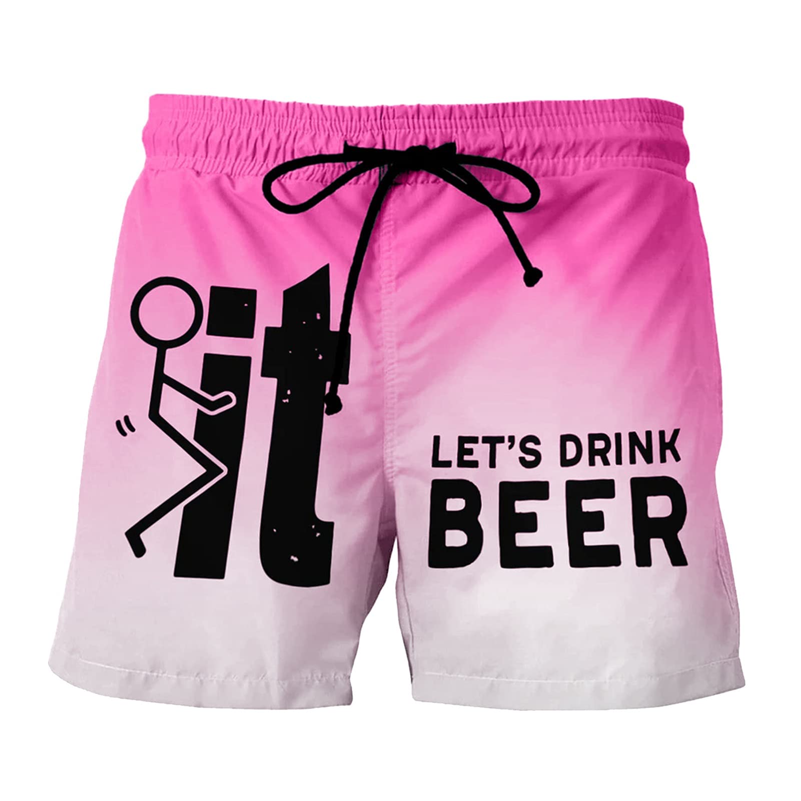 الرجال السباحة السراويل سريعة الجافة 3d المطبوعة دعونا شرب البيرة شاطئ جذوع الرياضة مريحة الترفيه فضفاض شاطئ السراويل ملابس السباحة (Color : Pink, Size : XXL)