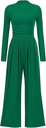 PRETTYGARDEN Jumpsuits For Women Dressy Fall Fashion Clothing 2025 Long Sleeve Mock Neck Date Night Rompers Business Outfits