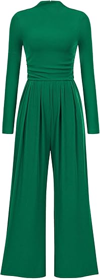 PRETTYGARDEN Jumpsuits For Women Dressy Fall Fashion Clothing 2025 Long Sleeve Mock Neck Date Night Rompers Business Outfits