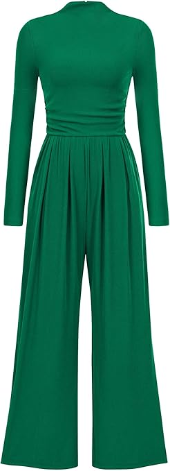 PRETTYGARDEN Jumpsuits For Women Dressy Fall Fashion Clothing 2025 Long Sleeve Mock Neck Date Night Rompers Business Outfits