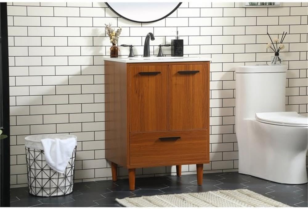 Elegant Decor Baldwin 24" Solid Wood and MDF Bathroom Vanity in Teak