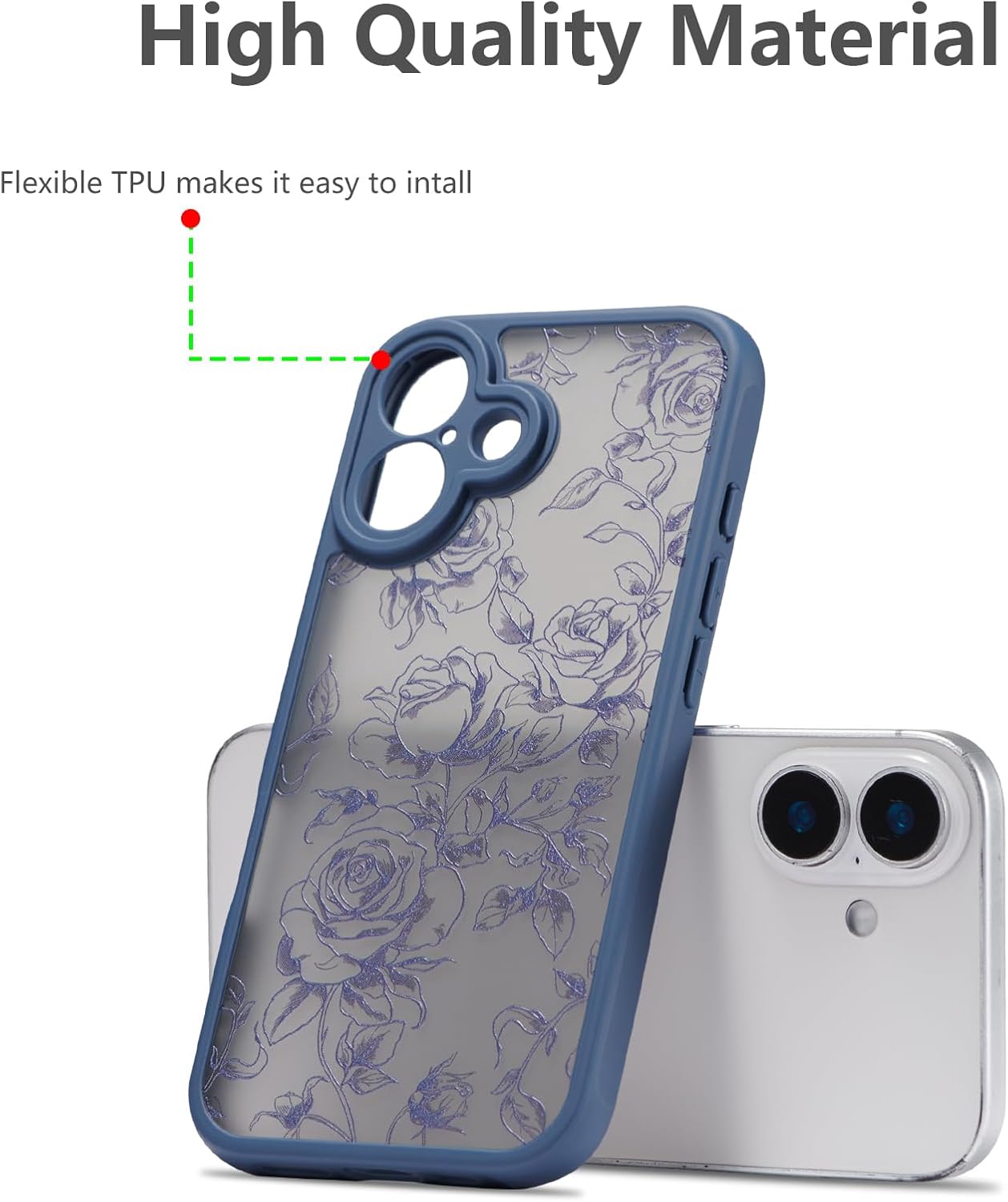 XIZYO for iPhone 17 Case, Floral Flower Cute Aesthetic Case for Women Girls Rose Pattern Slim TPU Bumper Shockproof Protective Cover for iPhone 17 6.3 Inch, Branch Rose/Deep Blue - Image 7
