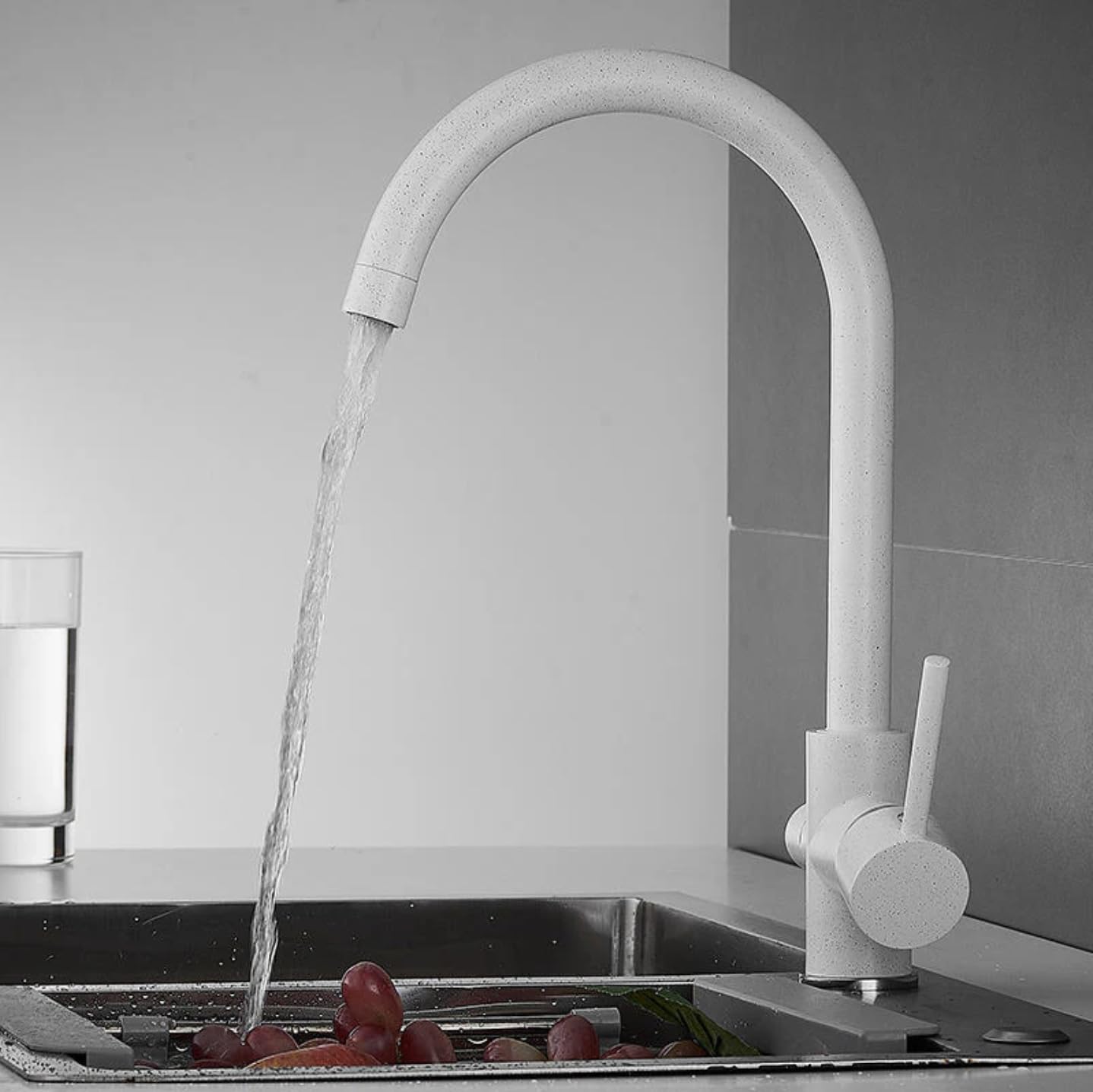 Robinet de Cuisine K024W - Mitigeur Cuisine Laiton - Collection Argolide - Facile à installer - Robinet Evier de Cuisine Pratique et Solide - Blanc