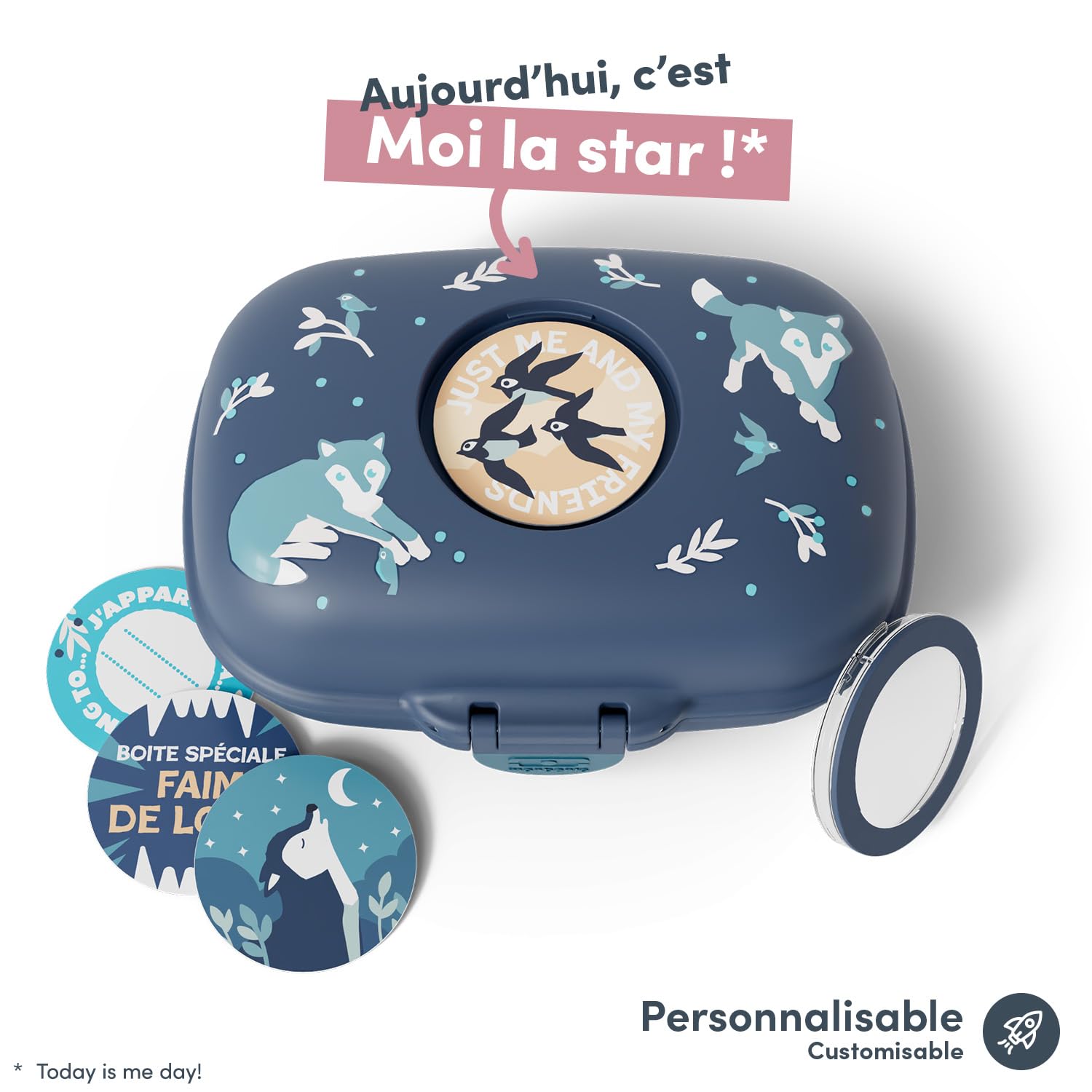 MONBENTO - Lunchbox Kinderen MB Tresor Fox - Lunch- en/of Snacktrommel met 3 Compartimenten - Ideaal School/Park - Vrij van BPA - Duurzaam en veilig - Vossenpatroon - Roze Kaneel