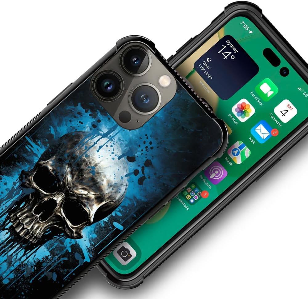 CARLOCA Compatible with iPhone 14 Case,Skull Blue Smoke Pattern Ultra Protection Shockproof Soft Silicone TPU Non-Slip Back for iPhone 14 - Image 7