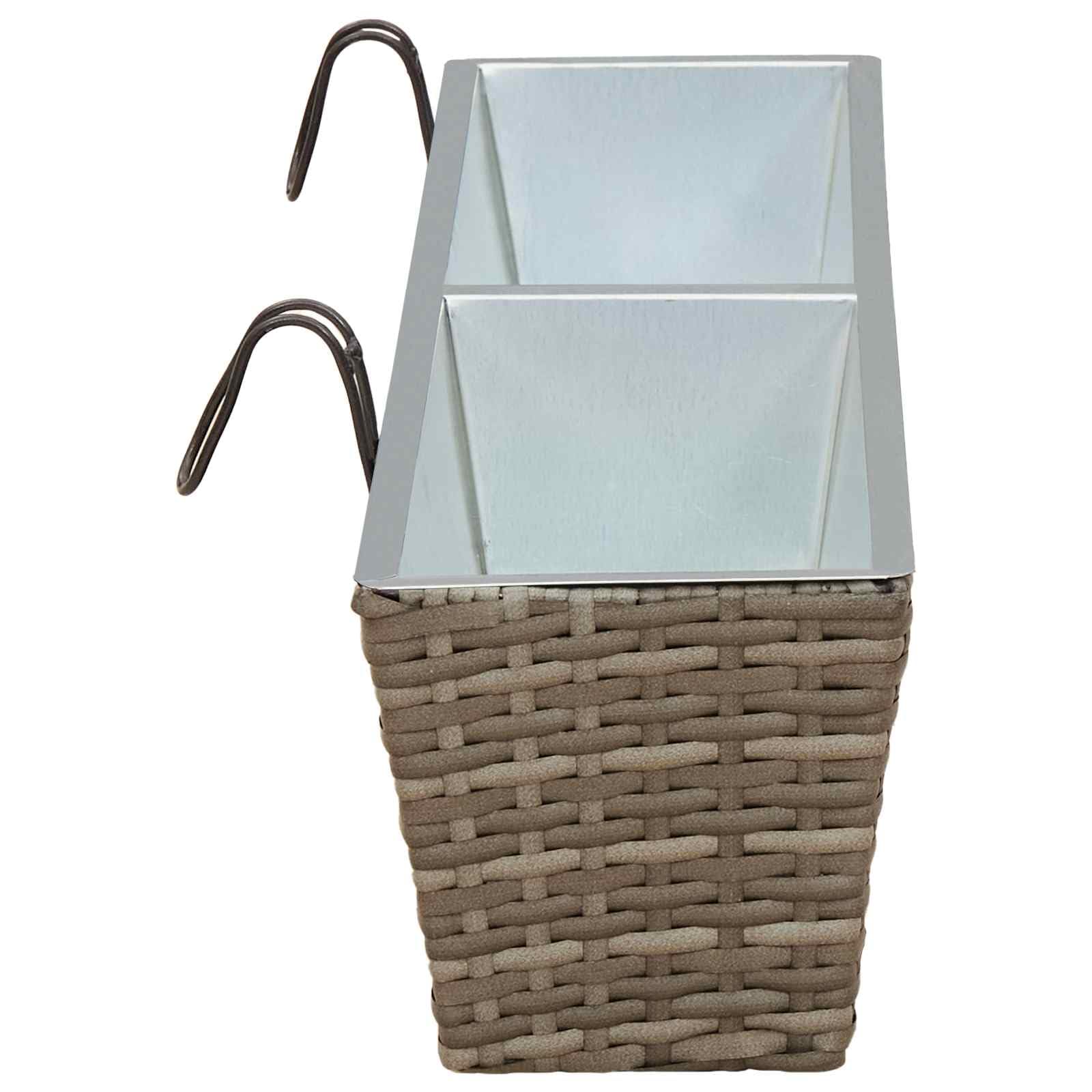 Balustrada 2 szt 80 x 17 x 17 cm Metal Kwietnik Balkonowy Rattan Design Hak Montażowy Donica Zewnętrzna UV Odporna Prosta Pielęgnacja