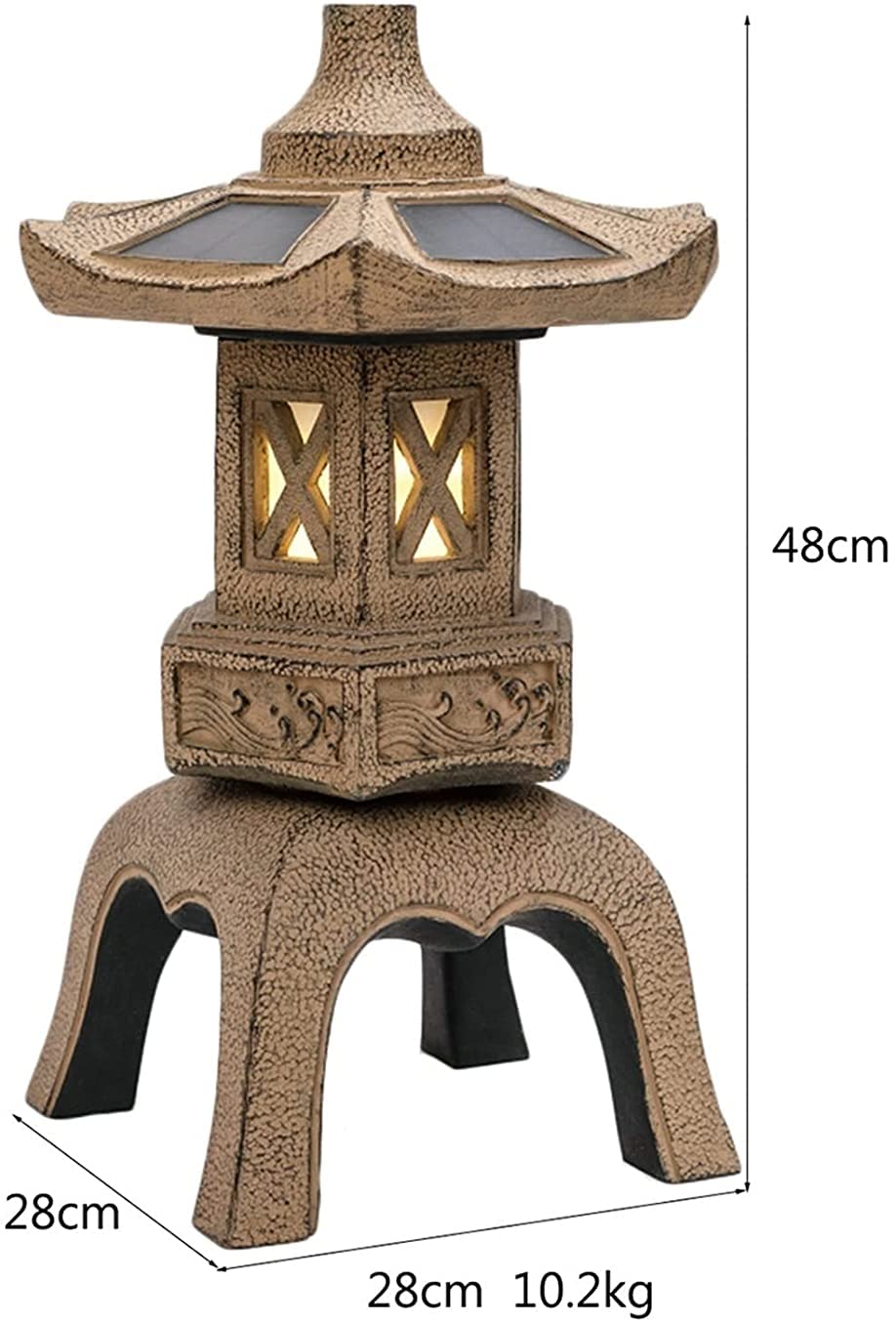 Estatua al Aire Libre de Pagoda de Piedra Alta de 18,9 Pulgadas, Escultura de jardín de Farol japonés Zen Impermeable, luz LED con energía Solar, decoración para Exteriores