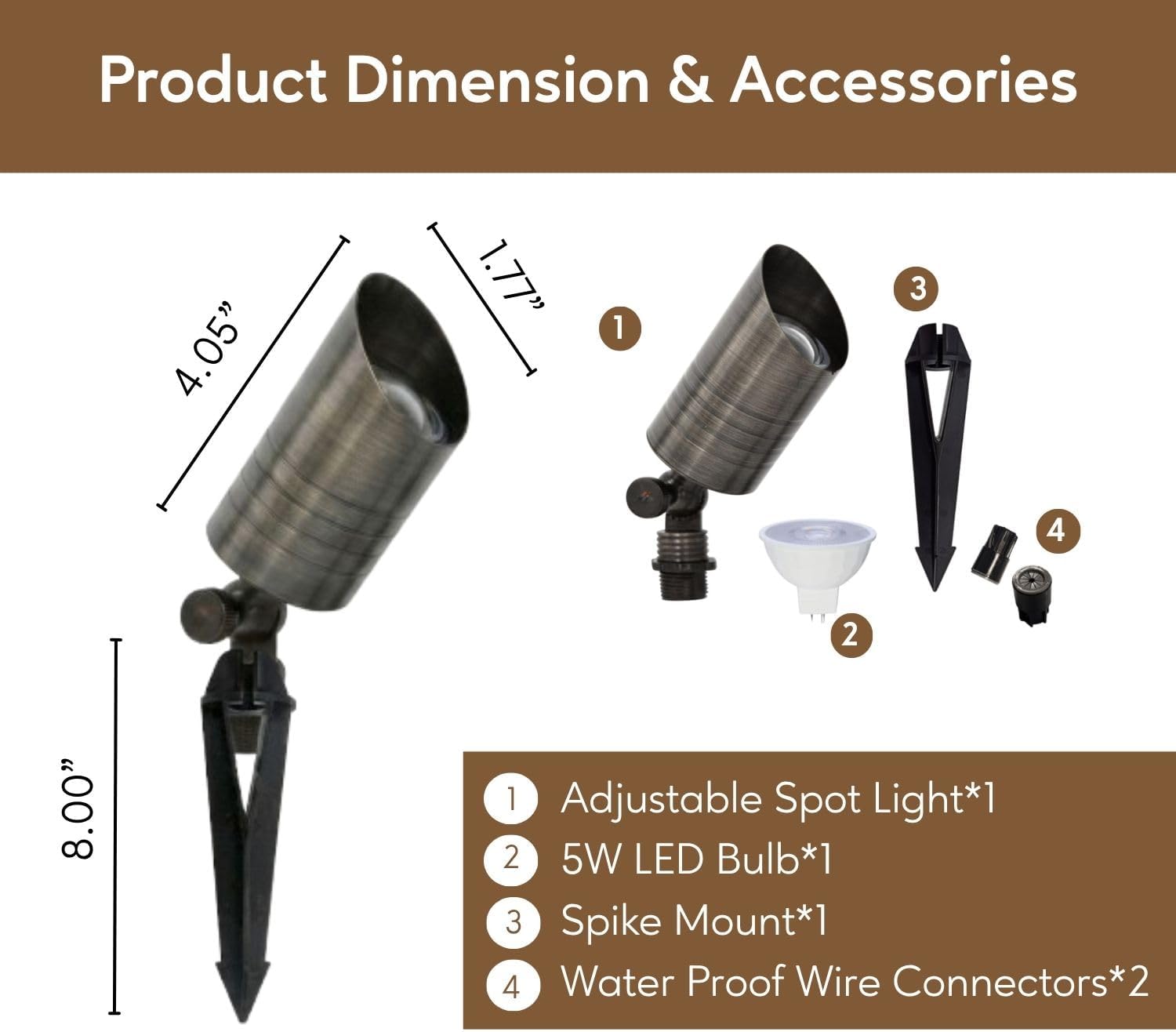 Ironsmith Lighting Products Adjustable Spot Light Bronze Finish Lighting Fixture, Solid Brass Construction, MR16 Bi-Pin G4 Socket, Spike Mount, 5W LED Bulb and Weatherproof connectors Included image 2