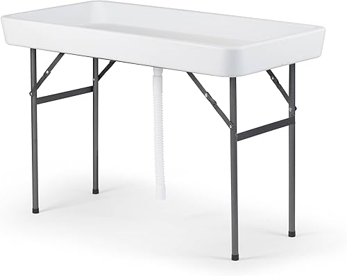 Old Cedar Outfitters Fill and Chill - Mesa plegable con enfriador de hielo con fregadero grande y drenaje para limpiar peces y caza y mantener los