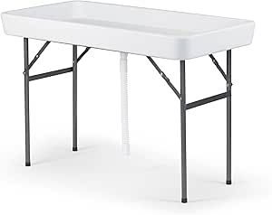 Old Cedar Outfitters Fill and Chill Ice Cooler Folding Table with Large Sink and Drain for Cleaning Fish and Game and Keeping Fish and Food Cold for Parties, Camping and Cleaning