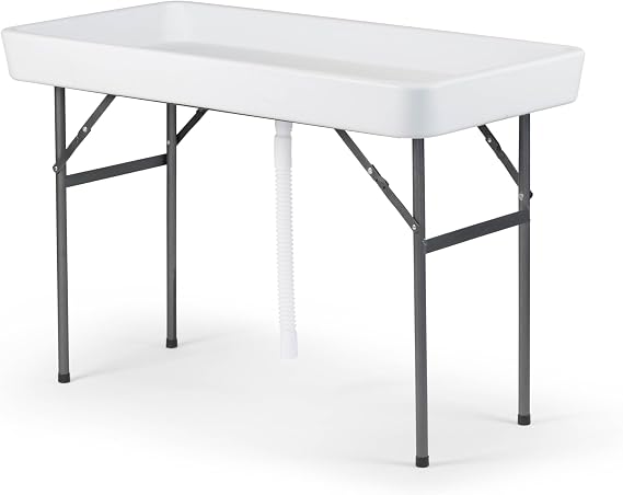 Fill and Chill Ice Cooler Folding Table with Large Sink and Drain for Cleaning Fish and Game and Keeping Fish and Food Cold for Parties Camping and Cleaning