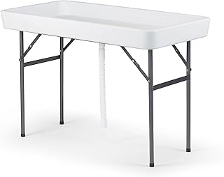 Old Cedar Outfitters Fill and Chill Ice Cooler Folding Table with Large Sink and Drain for Cleaning Fish and Game and Keeping Fish and Food Cold for Parties, Camping and Cleaning