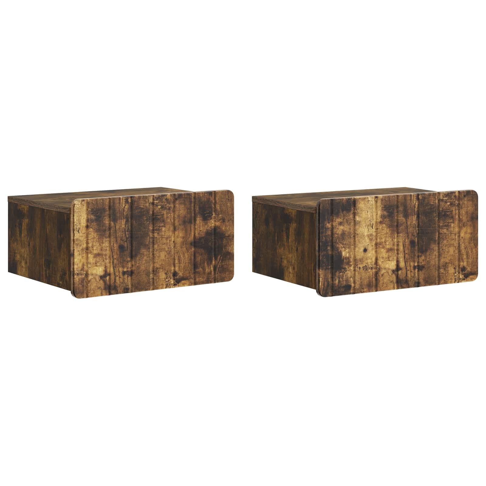 Nachttisch, Wandmontage, 2 Stück, Eiche, 49 x 34,5 x 24 cm | Holzwerkstoff, Aufbewahrungsschublade, modernes Vintage-Design, einfache Pflege mit feuchtem Tuch