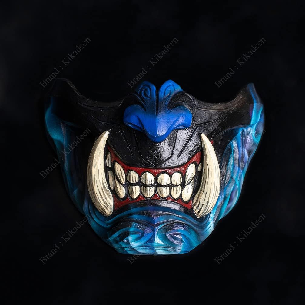 Samurai Airsoft Paintball Mask Oni Mempo Japanese Ronin Demon Noh for BB Gun Blue Joker KK35