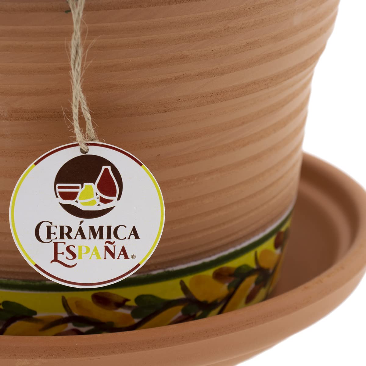 CERÁMICA ESPAÑA | Czerwone doniczki błotne | Doniczki dekoracyjne | Garnki ceramiczne | Doniczki zewnętrzne | Ozdobne oliwki - D06 | 100% ręcznie robione dekoracje | 25x25x22 cm | Talerz w zestawie