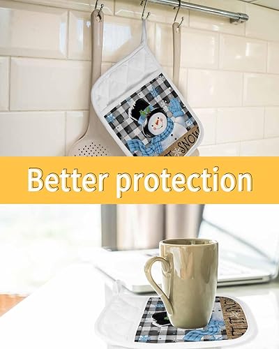 Miniatura 7 de Juego de 5 agarraderas de tela de toalla antideslizantes y con aislamiento térmico con bolsillo, guantes gruesos para horno, posavasos para hornear,