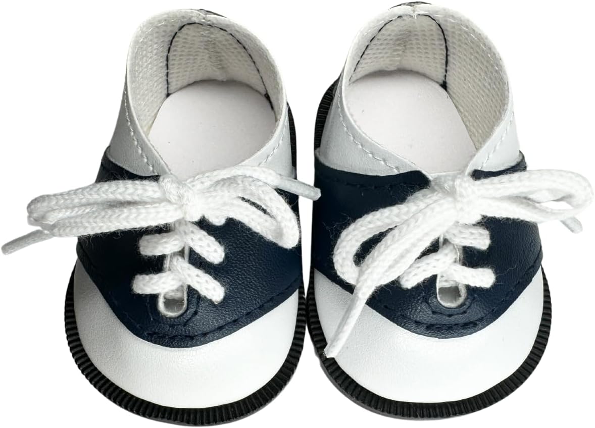18" American Doll Shoes-Oxford Saddle Shoe in Black & White or Navy & White (Black & White)