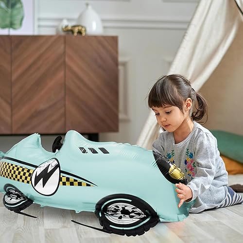 Miniatura 3 de Globos azules de carreras, paquete de 4 vehículos temáticos Fast Speedy Roadster, auto deportivo para el primer baby shower, cumpleaños, retro,