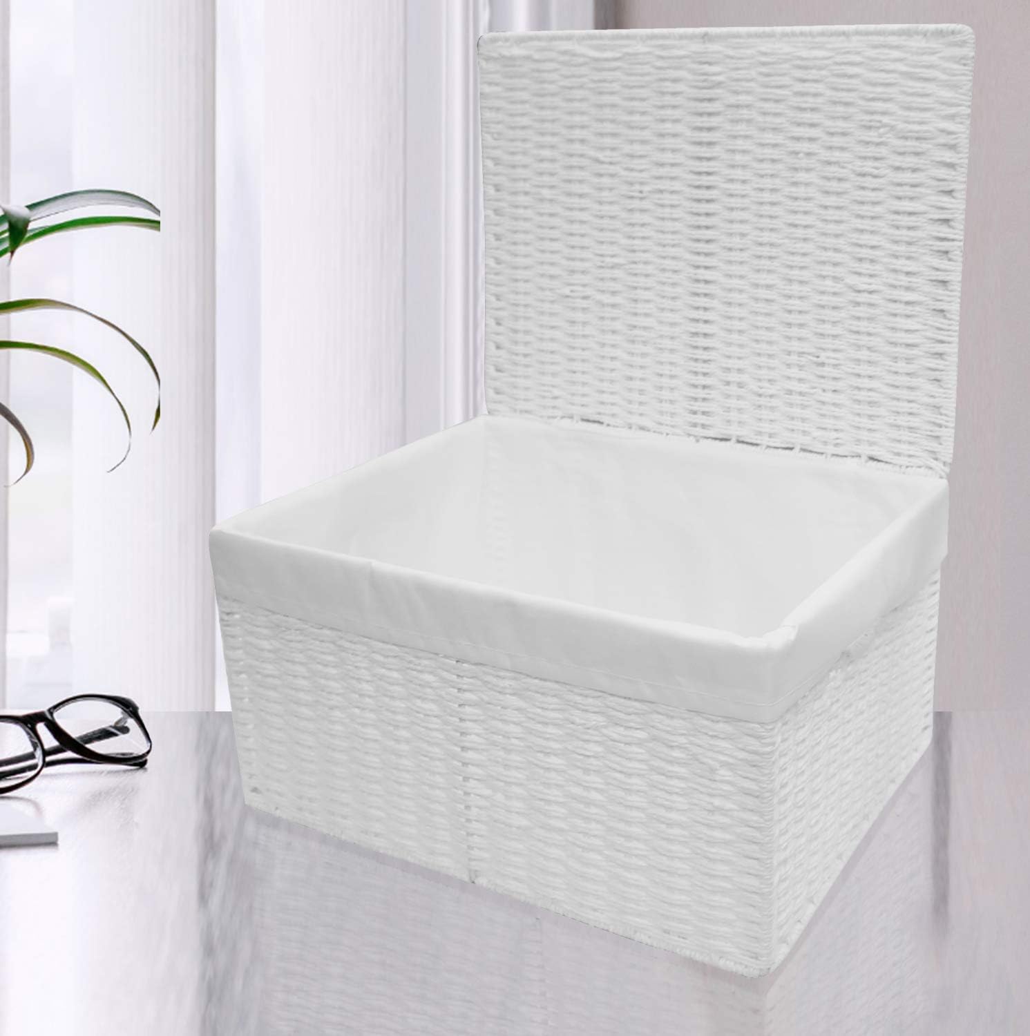 ARPAN Paper Rope Woven Storage Xmas Hamper Basket Box with White Cloth Lining, Small-W26xD19xH11cm