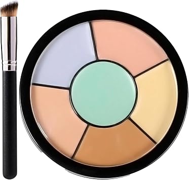 6-in-1 Colour Correcting Concealer Palette with Brush - Full Coverage Cream Makeup for Dark Circles, Redness & Blemishes - Blendable Face Contour Kit