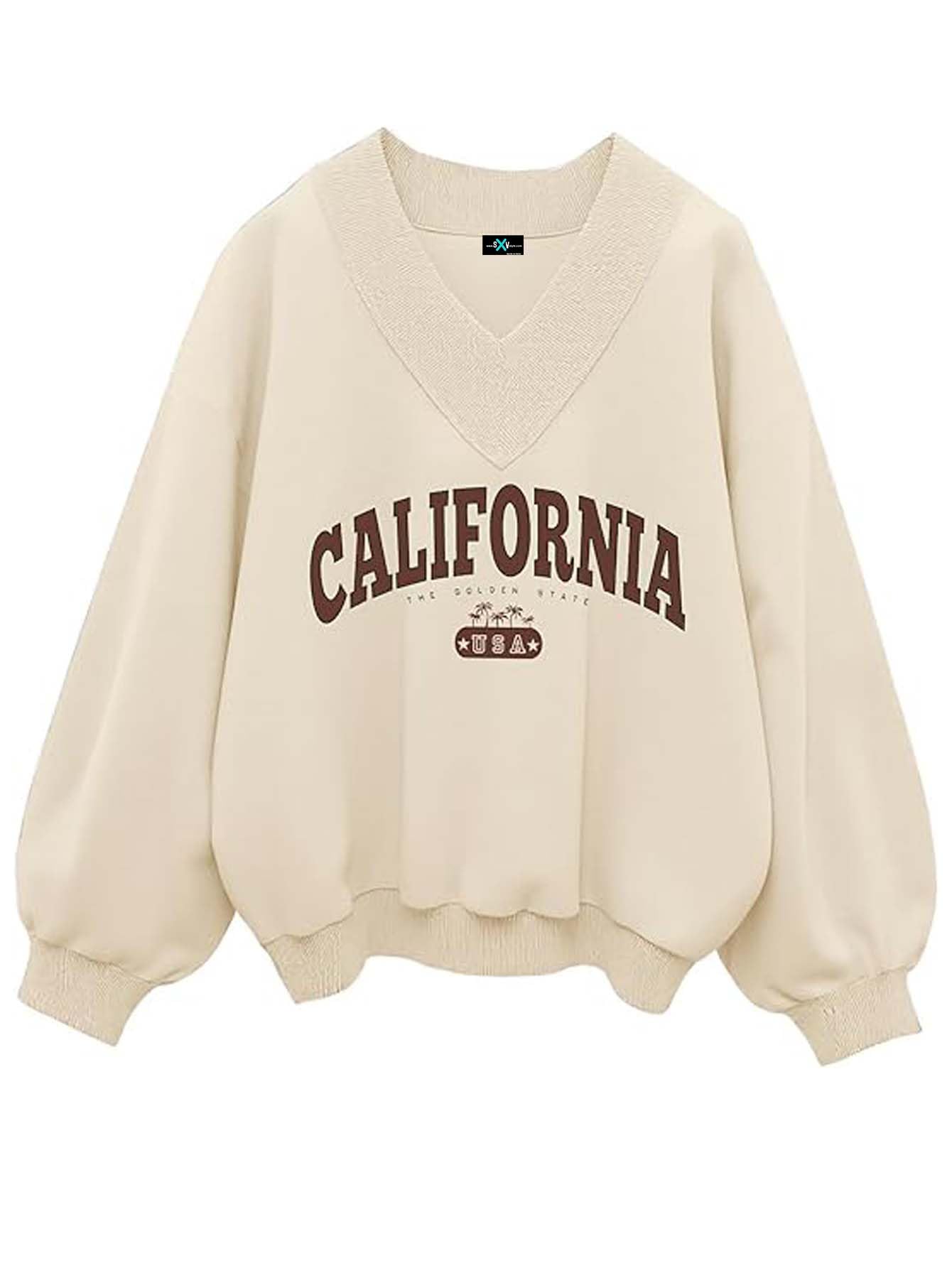 SXV STYLE Comfort in Paris Printed V Neck Letter Graphic Drop Shoulder Grey Baggy Oversized Sweatshirt-picture-34