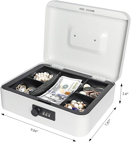 Miniatura 5 de Jssmst - Caja fuerte grande con cerradura con combinación, metálica y duradera, con bandeja para dinero en efectivo, color rosado, (9.8 x 7.9 x 3.5